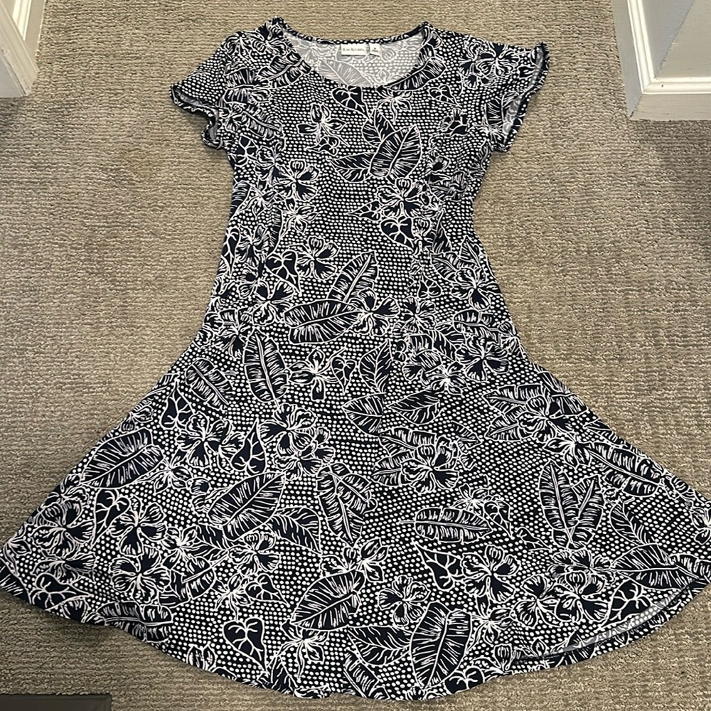 Kim Rogers Navy and White Princess Seams Dress in Medium.